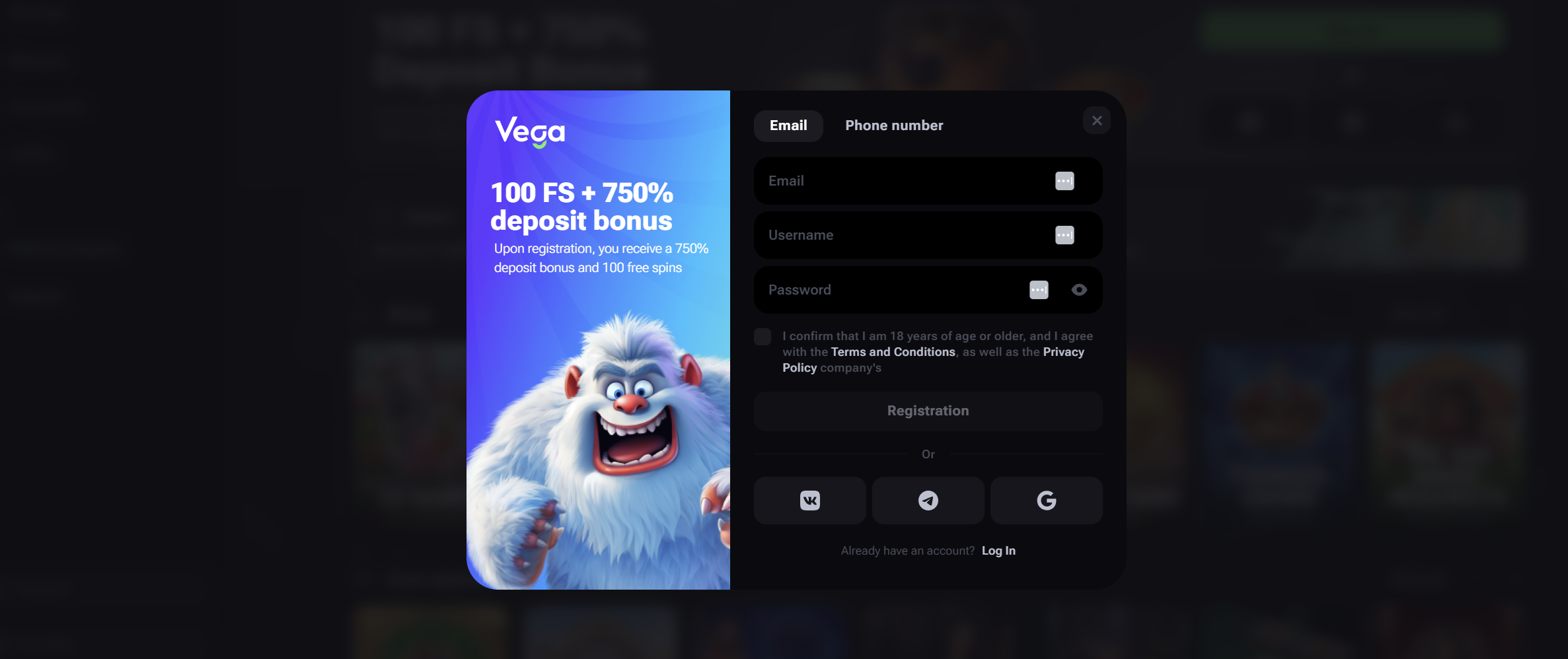 Vegabet Registration